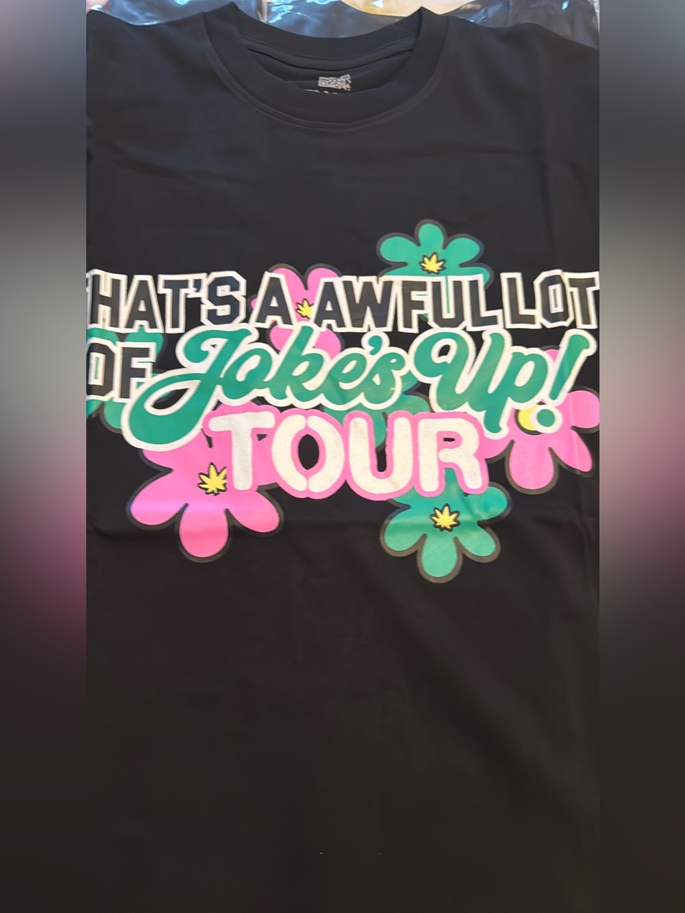 Cotton On Black Tee with Pink & Teal Floral Graphic